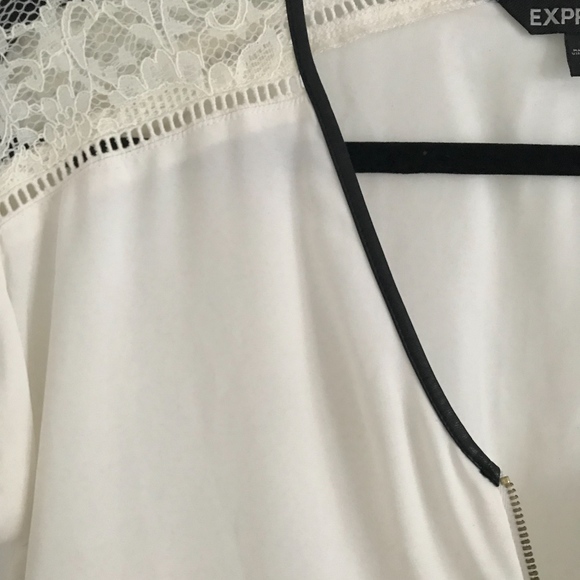 White Lace Blouse with Faux Leather - Picture 2 of 3